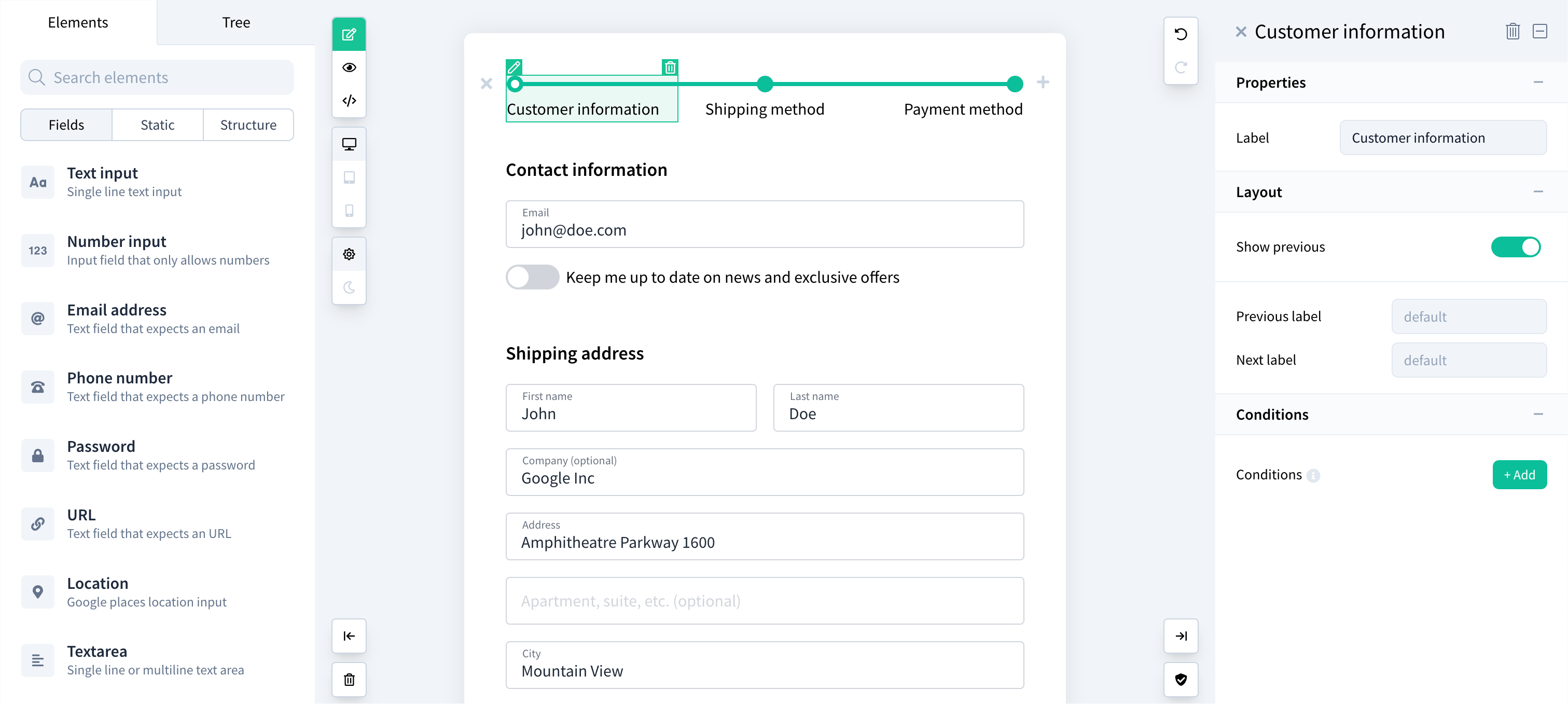 screenshot of Vueform Builder